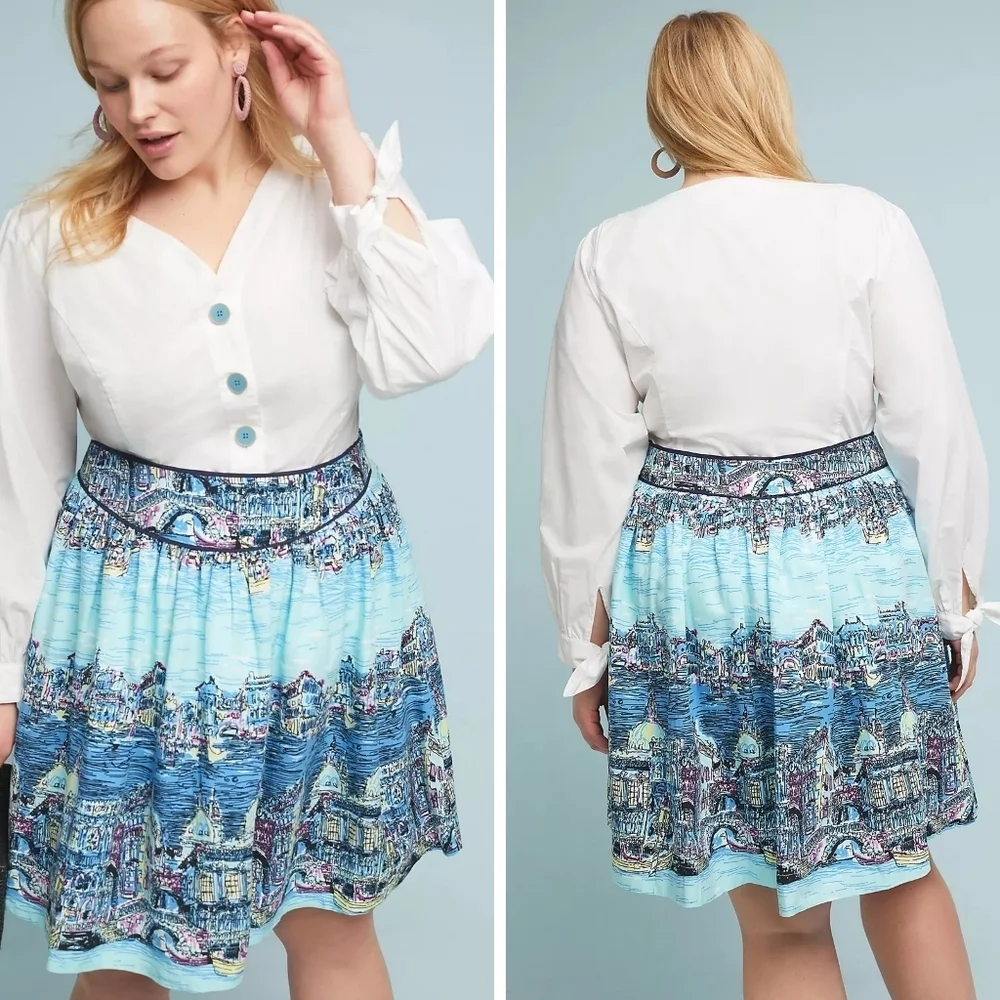 Anthropologie Colloquial a-line skirt Dear Gondolier Venice city print size 6